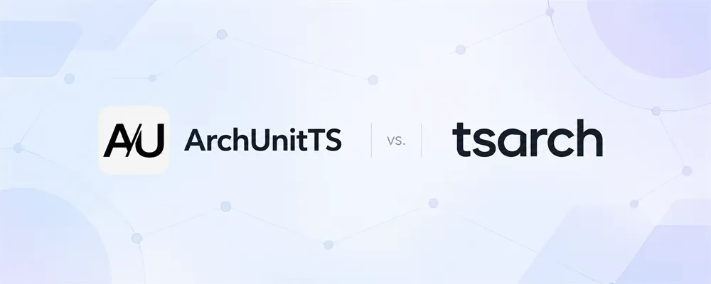 ArchUnitTS vs. tsarch ArchUnitTS and tsarch on a subtle dependency-graph background